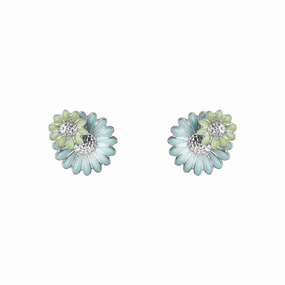 Georg Jensen Stine Goya Daisy Sterling Silver Green and Blue Enamel Stud Earrings
