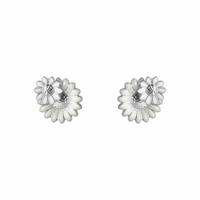 Georg Jensen Stine Goya Daisy Sterling Silver White Enamel Stud Earrings