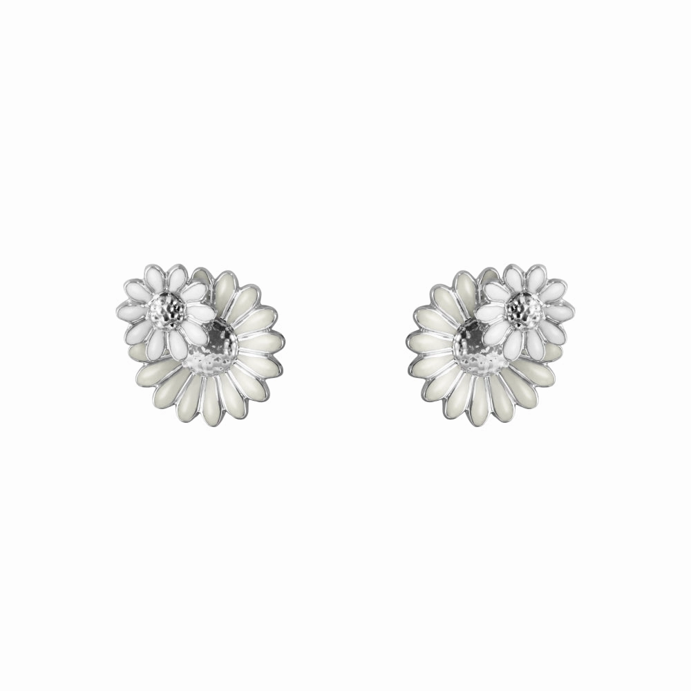 Georg Jensen Stine Goya Daisy Sterling Silver White Enamel Stud Earrings