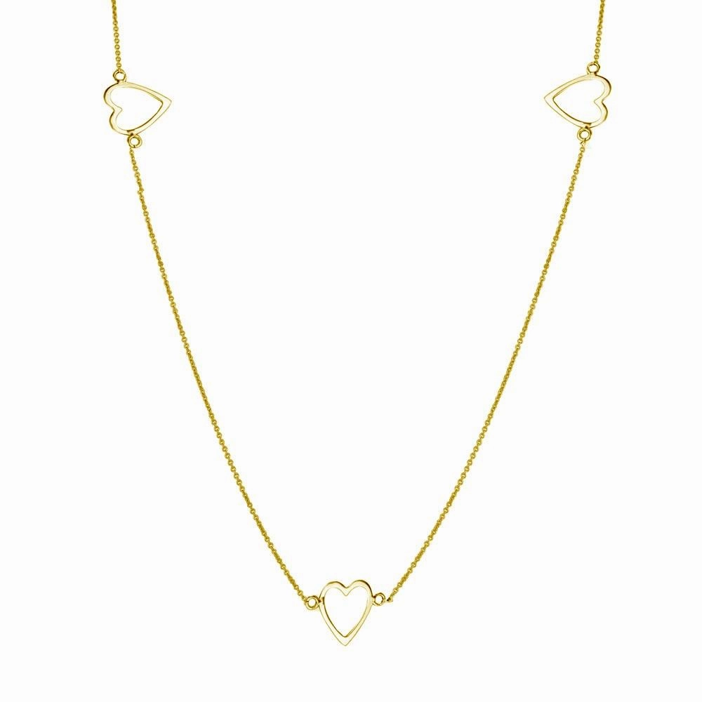 Gold Plated 925 Sterling Silver 5 Open Heart Necklace - DIN00018GP