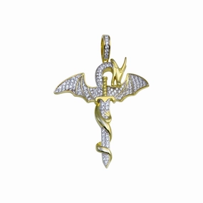 Gold Plated 925 Sterling Silver CZ Dragon Sword Pendant - SLP00239