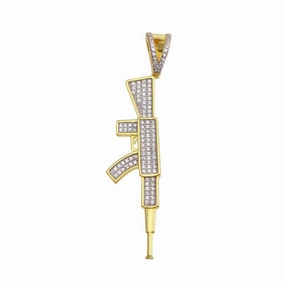 Gold Plated 925 Sterling Silver CZ Gun Hip Hop Pendant - SLP00196GP