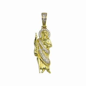 Gold Plated 925 Sterling Silver CZ  St Jude Hip Hop Pendant - SLP00279GP