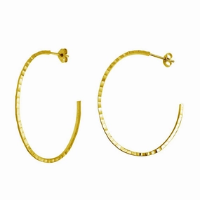 Gold Plated 925 Sterling Silver Diamond Cut Semi Hoop Earrings 50mm - ECE00033GP