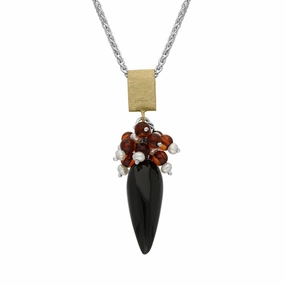 Gold Plated Sterling Silver Whitby Jet Amber Freshwater Pearl Necklace D