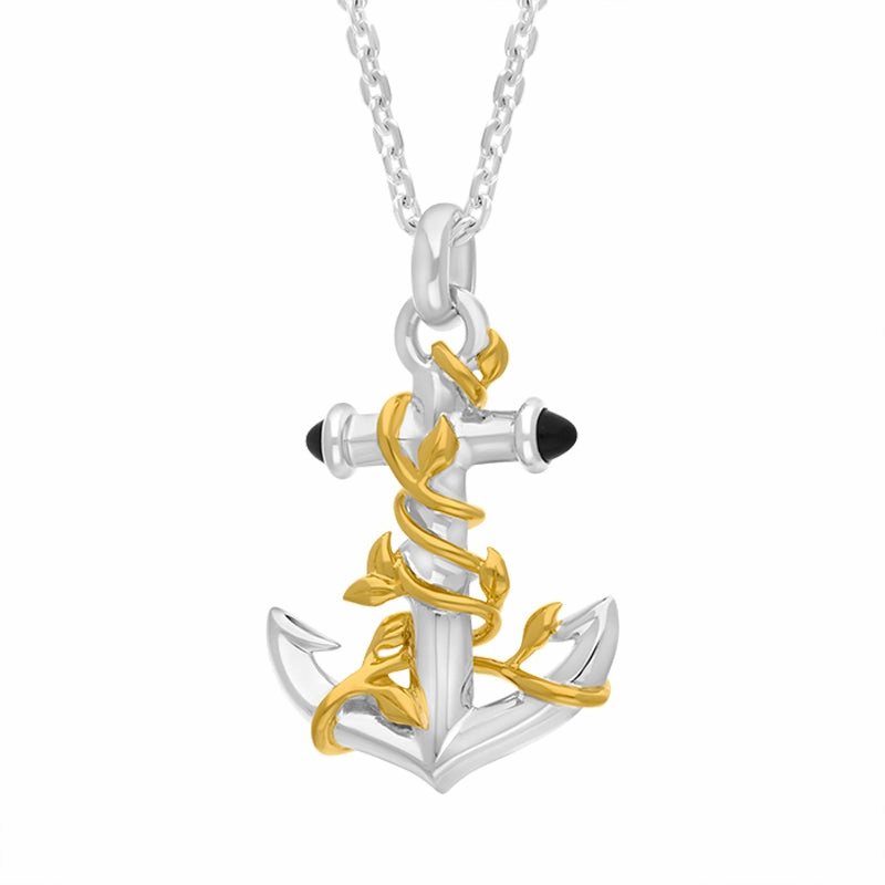 Gold Plated Sterling Silver Whitby Jet Vine Anchor Necklace