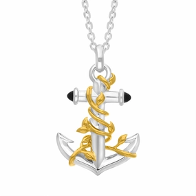 Gold Plated Sterling Silver Whitby Jet Vine Anchor Necklace