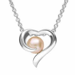 Grey Sterling Silver Plated Pink Pearl Twisted Open Heart Necklace
