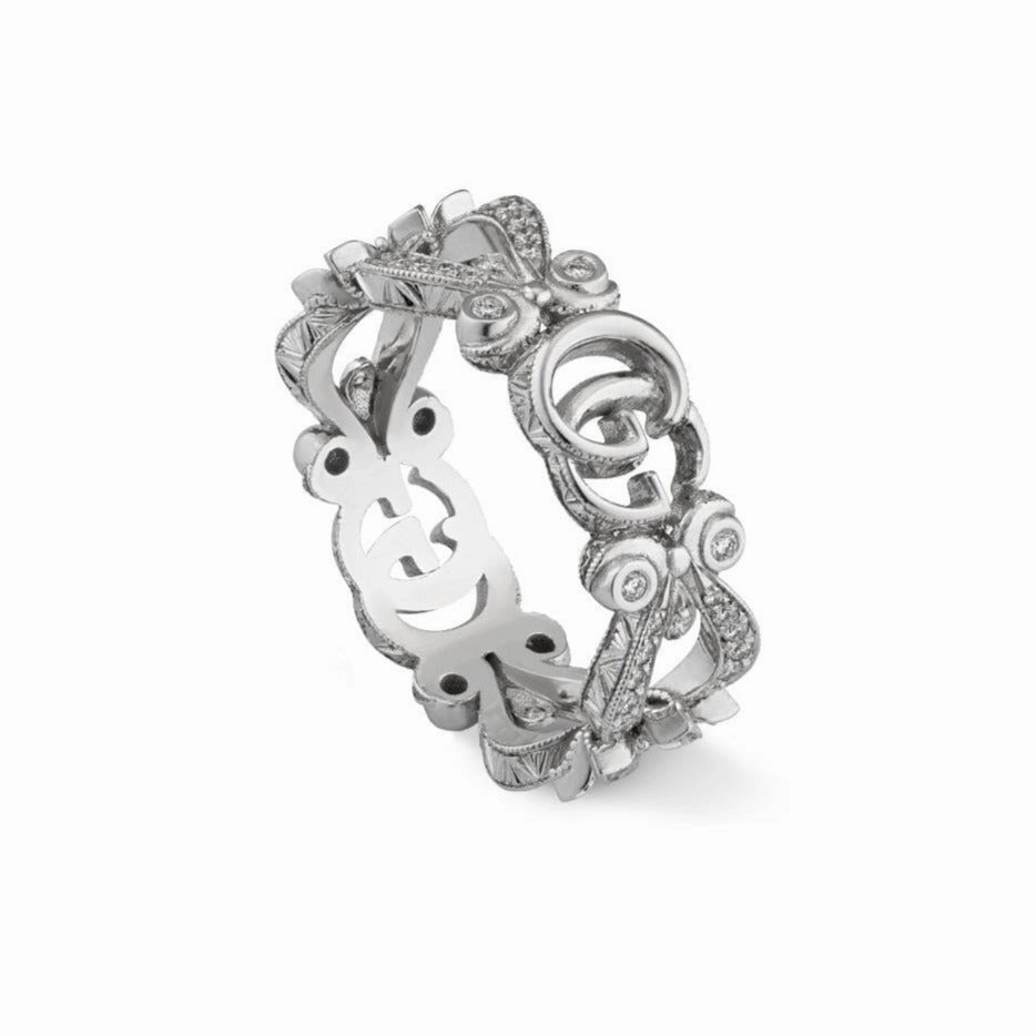Gucci Flora 18ct White Gold Diamond Pave Ring D