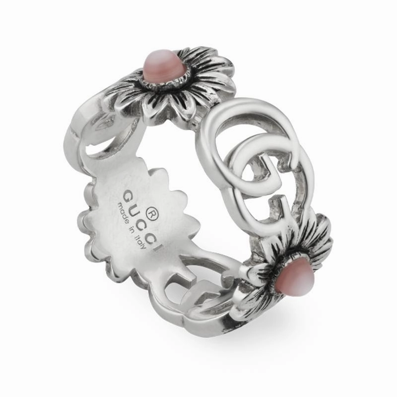Gucci GG Marmont Sterling Silver Pink Mother of Pearl Ring D