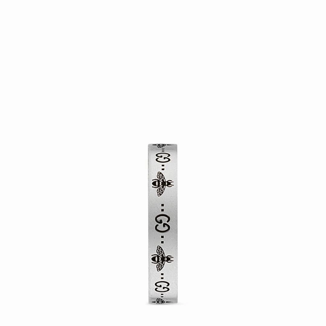 Gucci GG Sterling Silver Engraved Bee Ring D