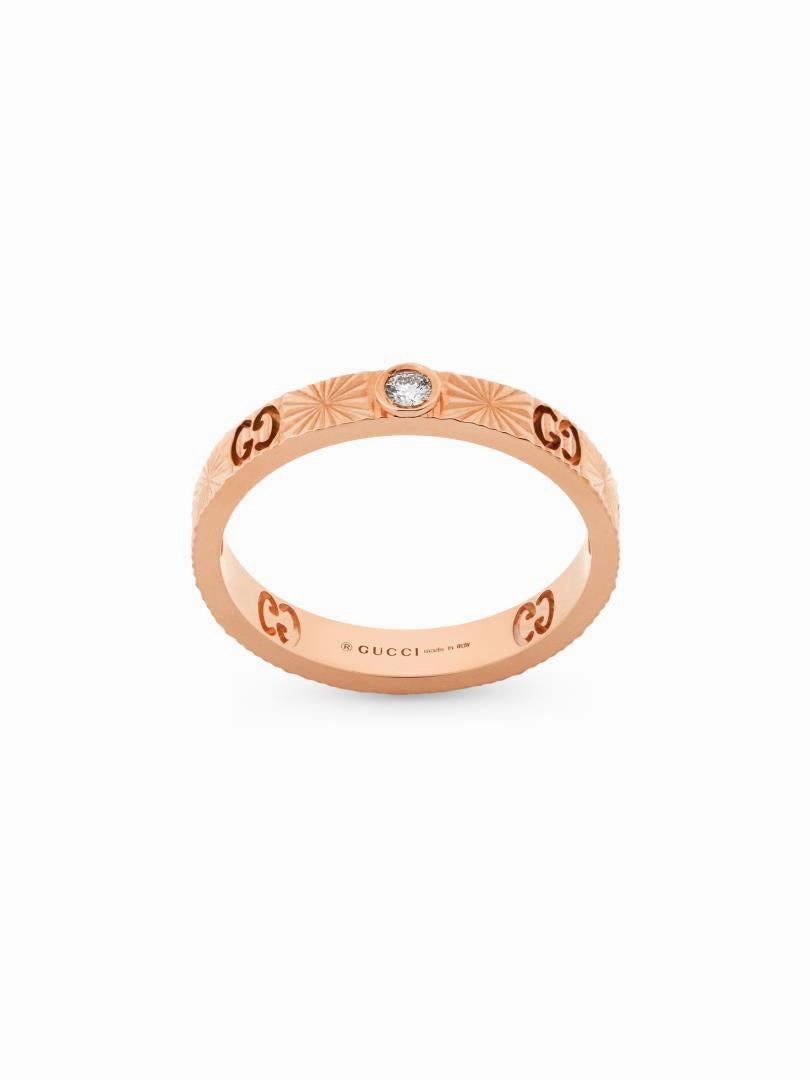 Gucci Icon 18ct Rose Gold Diamond Heart Band Ring