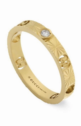 Gucci Icon 18ct Yellow Gold Diamond Heart Band Ring