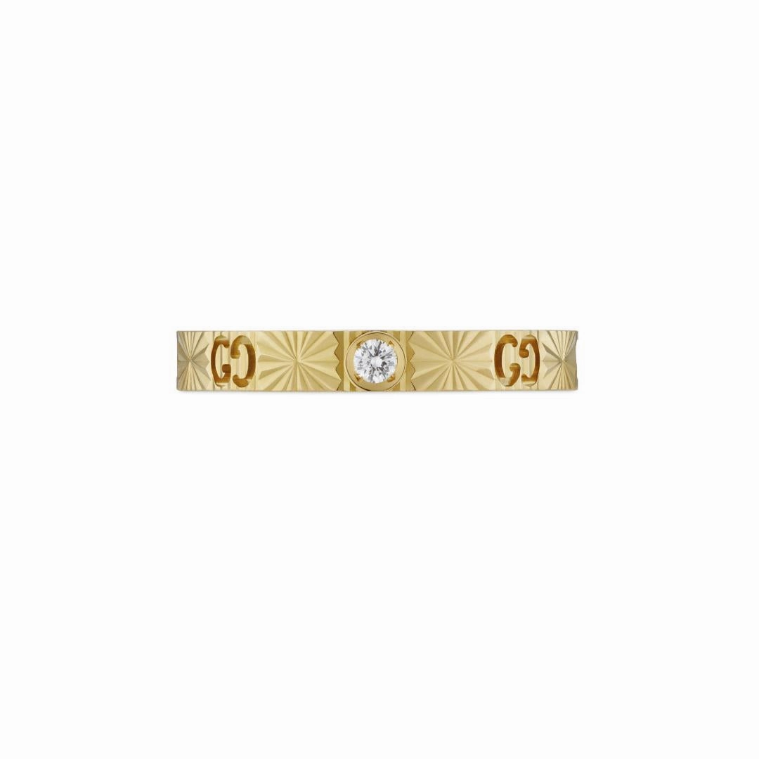 Gucci Icon 18ct Yellow Gold Diamond Heart Band Ring