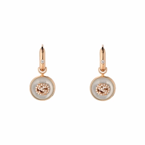Gucci Interlocking 18ct Rose Gold Hoop Mother Of Pearl Earrings