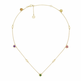 Gucci Interlocking G 18ct Yellow Gold Multicoloured Gemstone Necklace D