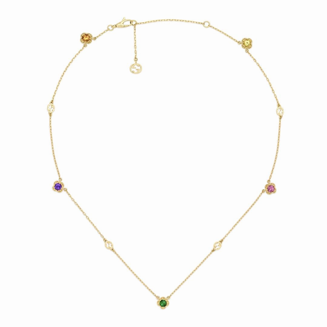 Gucci Interlocking G 18ct Yellow Gold Multicoloured Gemstone Necklace D