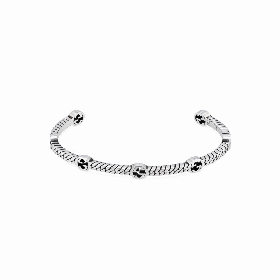 Gucci Interlocking G Sterling Silver Thin Cuff Bracelet D