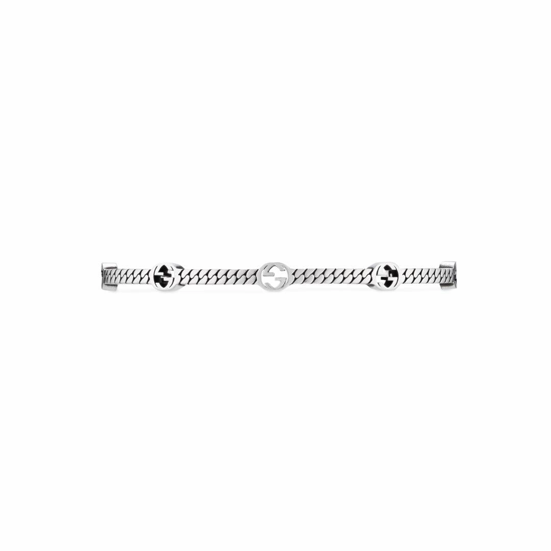 Gucci Interlocking G Sterling Silver Thin Cuff Bracelet D