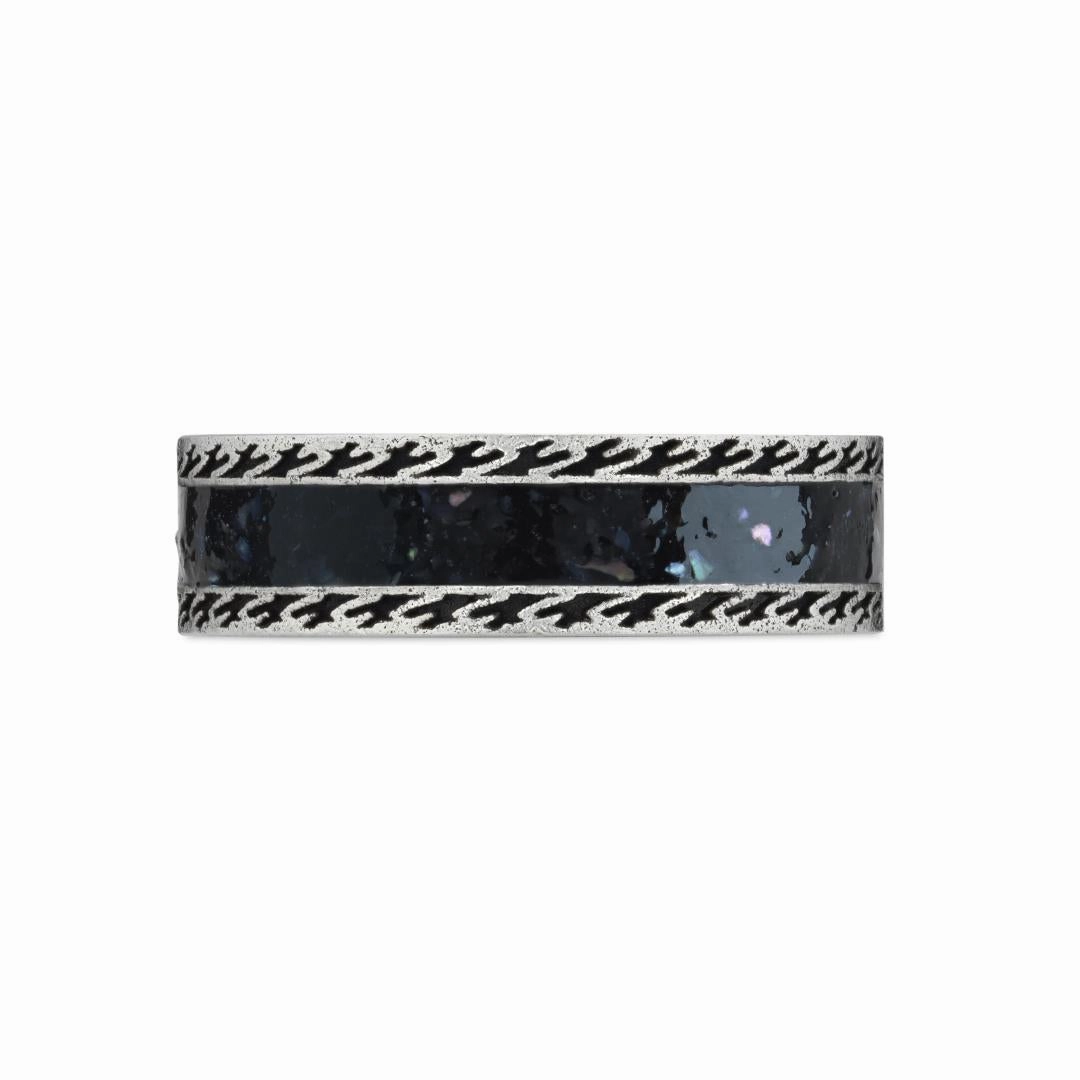 Gucci Interlocking Sterling Silver Black Enamel Band Ring D