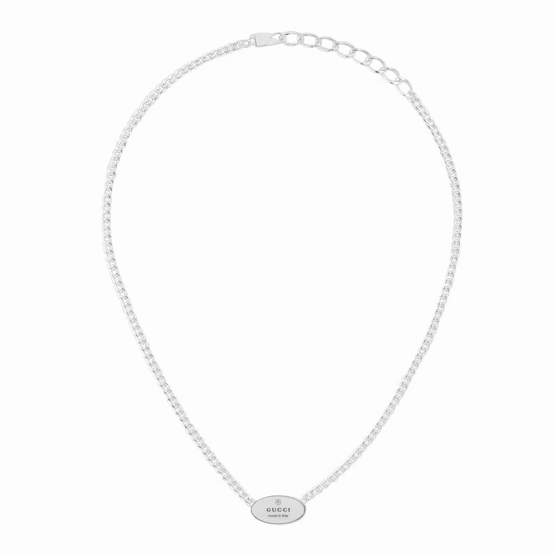 Gucci Trademark Sterling Silver Chain Tag Necklace D