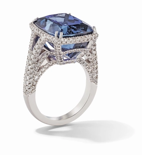 Hans D. Kreiger 18ct White Gold 17.93ct Tanzanite 1.85ct Diamond Emerald Cut Ring