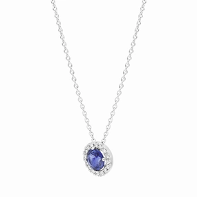 Hans D Krieger 18ct White Gold Sapphire Diamond Round Cluster Pendant