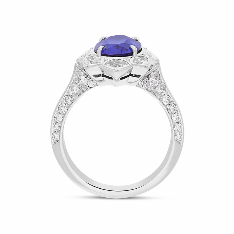 Hans D Krieger 18ct White Gold Tanzanite Diamond Oval Cluster Ring