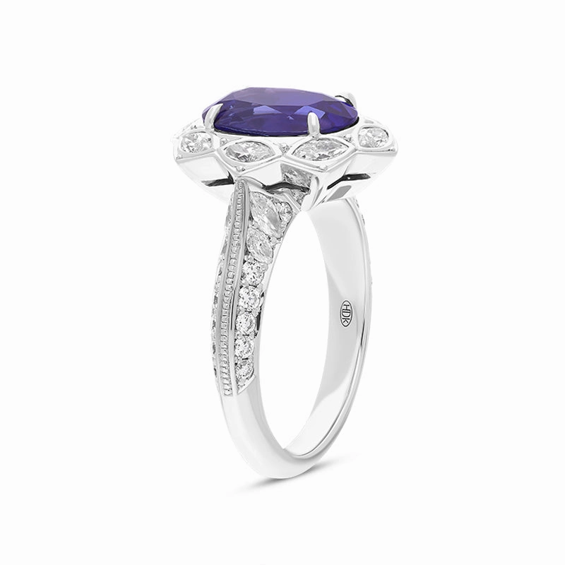 Hans D Krieger 18ct White Gold Tanzanite Diamond Oval Cluster Ring
