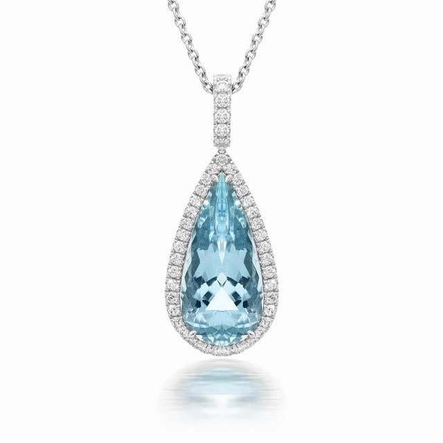 Hans D Krieger White Gold 6.98ct Aquamarine Diamond Necklace D