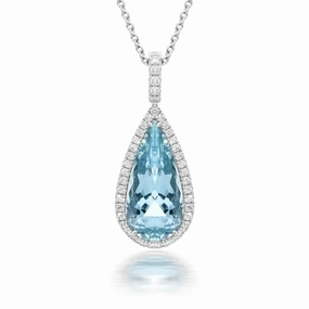 Hans D Krieger White Gold 6.98ct Aquamarine Diamond Necklace D