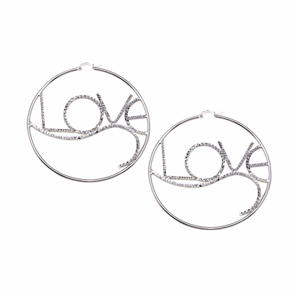 High Polished 925 Sterling Silver Diamond Cut Love Hoop Earrings - HP07