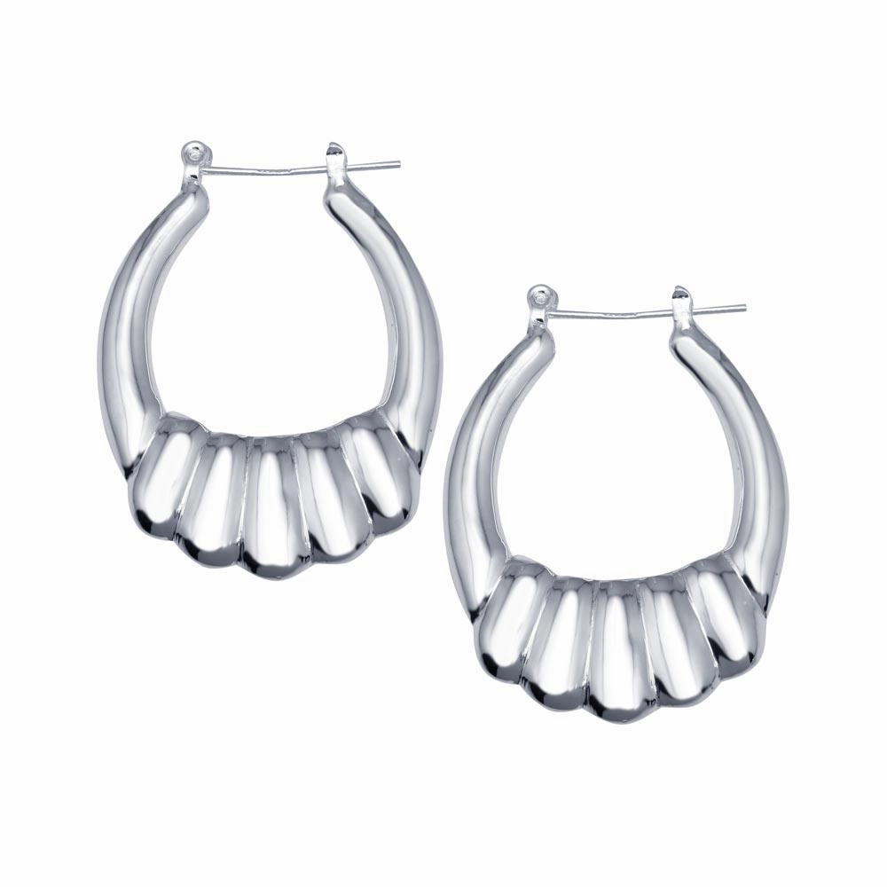 High Polished 925 Sterling Silver Hollow Shrimp Hoop Earrings - HP09