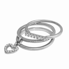High Polished 925 Sterling SilverStackable Hanging Heart Ring - STR01104RH