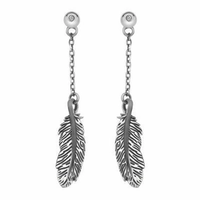 Hot Diamond Feather Sterling Silver Long Drop Earrings