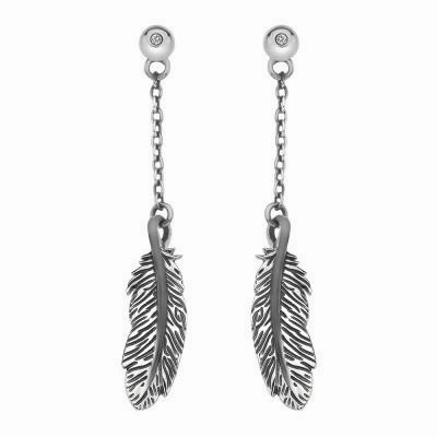 Hot Diamond Feather Sterling Silver Long Drop Earrings