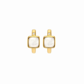 Hot Diamonds Gold Plated Sterling Silver Mother Of Pearl Square Huggie Earrings