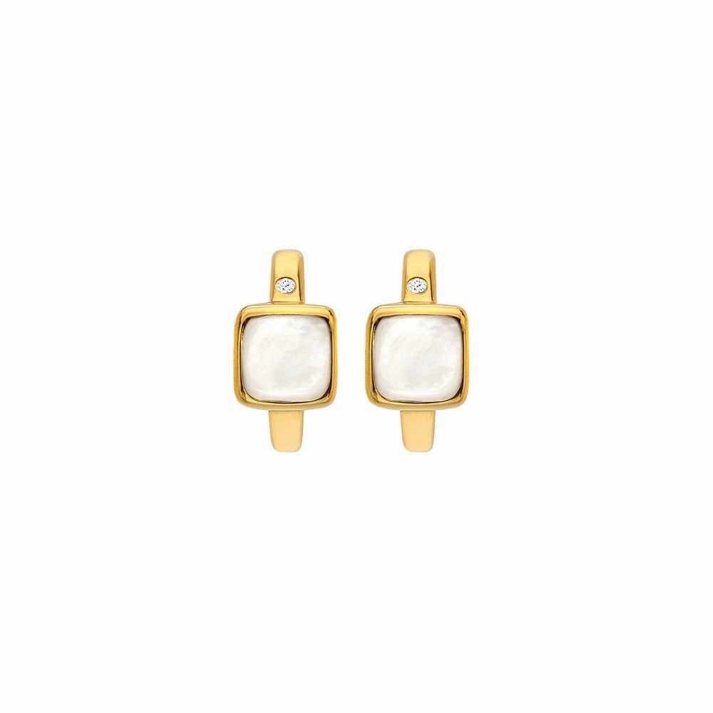 Hot Diamonds Gold Plated Sterling Silver Mother Of Pearl Square Huggie Earrings