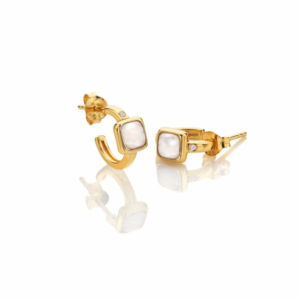 Hot Diamonds Gold Plated Sterling Silver Mother Of Pearl Square Huggie Earrings