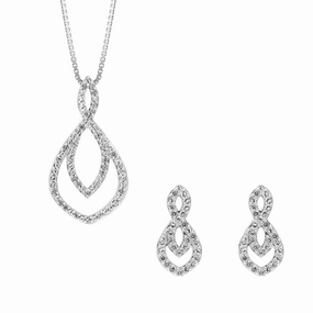 Hot Diamonds Harmony Sterling Silver Diamond Double Teardrop Necklace Earrings Set D
