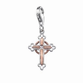 Hot Diamonds Sterling Silver and Rose Gold Plated Cross Charm D