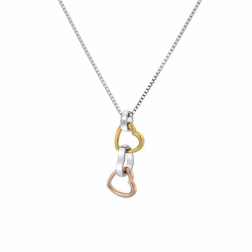 Hot Diamonds Trio Sterling Silver Gold Plated Accents Triple Heart Necklace