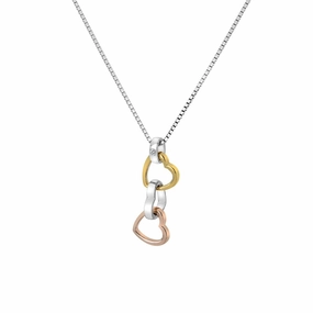 Hot Diamonds Trio Sterling Silver Gold Plated Accents Triple Heart Necklace