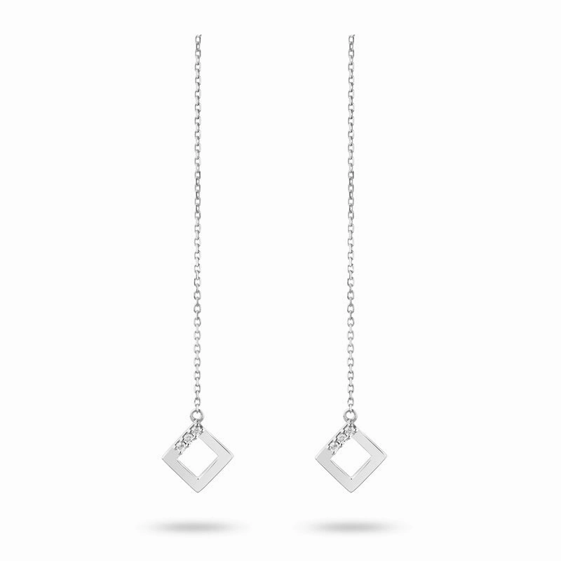 Ksenia Mirella Geo 18ct White Gold 0.09ct Diamond Chain Earrings