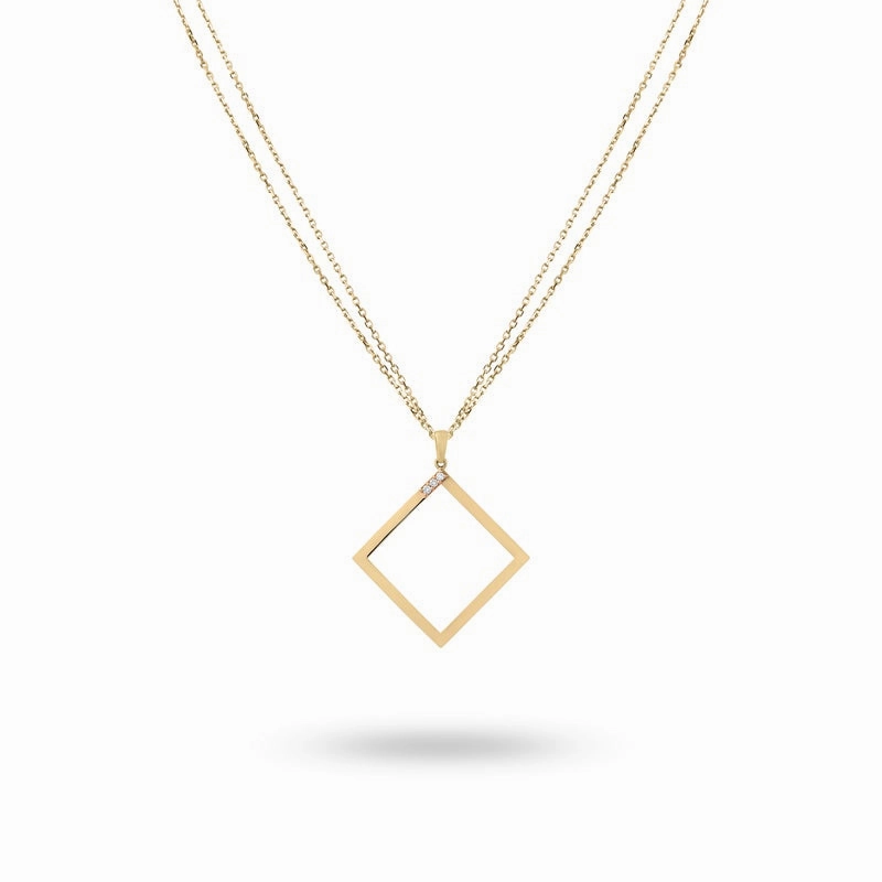 Ksenia Mirella Geo 18ct Yellow Gold 0.11ct Diamond Square Necklace