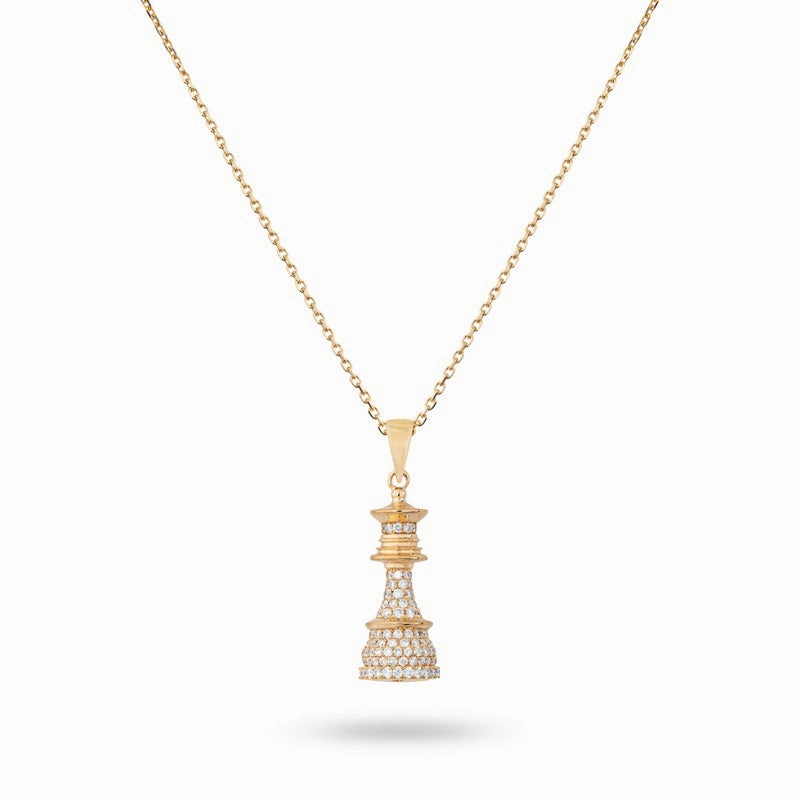 Ksenia Mirella The Queen Yellow Gold 1.00ct Diamond Pave Chess Necklace