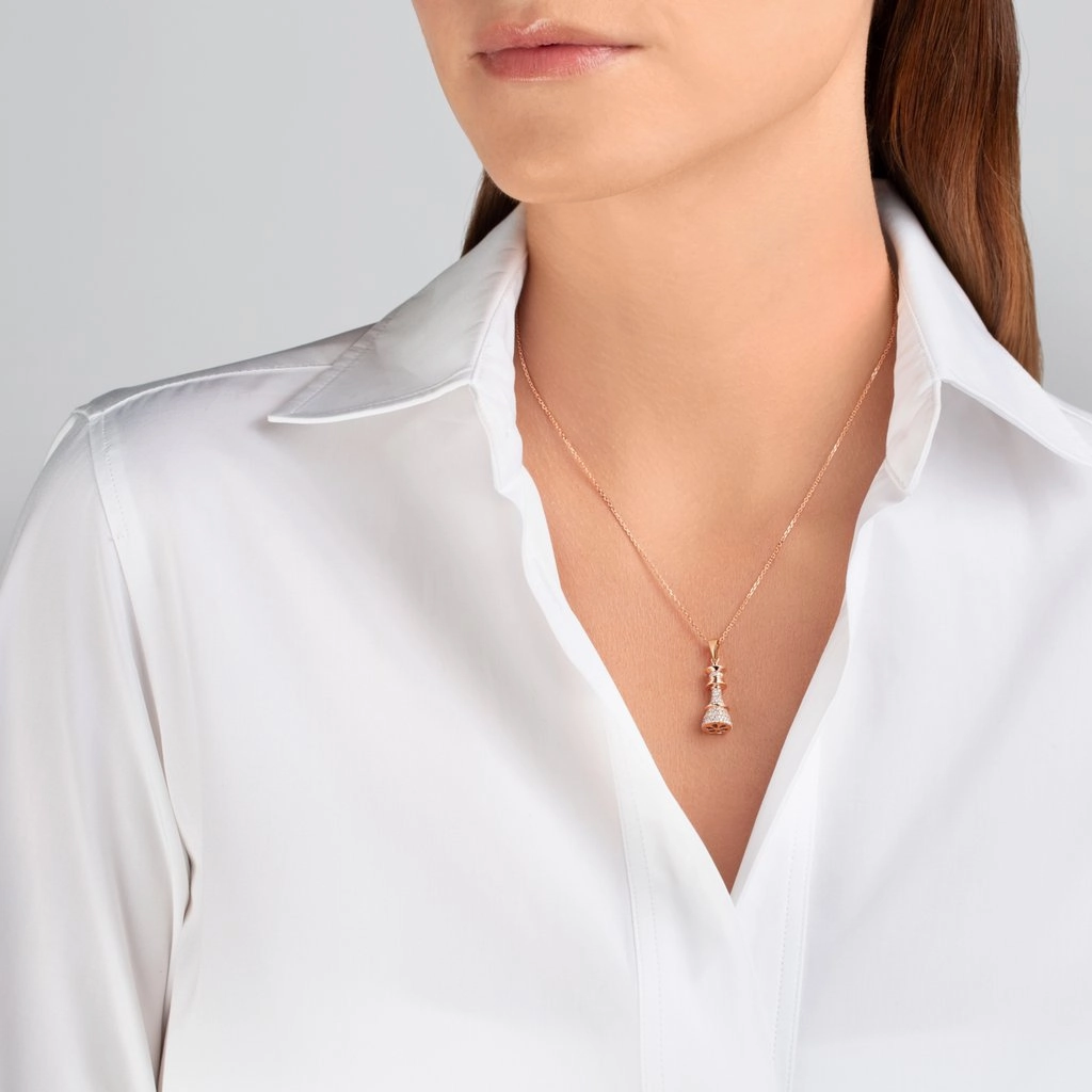 Ksenia Mirella The Queen Yellow Gold 1.00ct Diamond Pave Chess Necklace