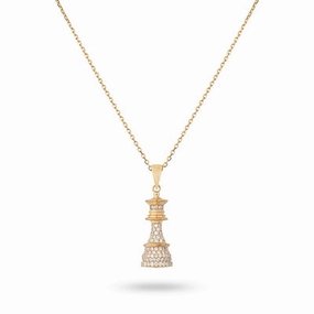 Ksenia Mirella The Queen Yellow Gold 1.00ct Diamond Pave Chess Necklace