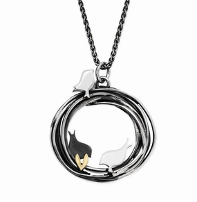 Linda Macdonald Three Little Birds Sterling Silver 9ct Gold Necklace