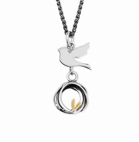 Linda Macdonald Three Little Birds Sterling Silver 9ct Gold Necklace